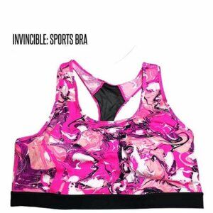 NEW LuLaRoe Rise Invincible Sports Bra L Wireless Black Pink Abstract Marble NWT